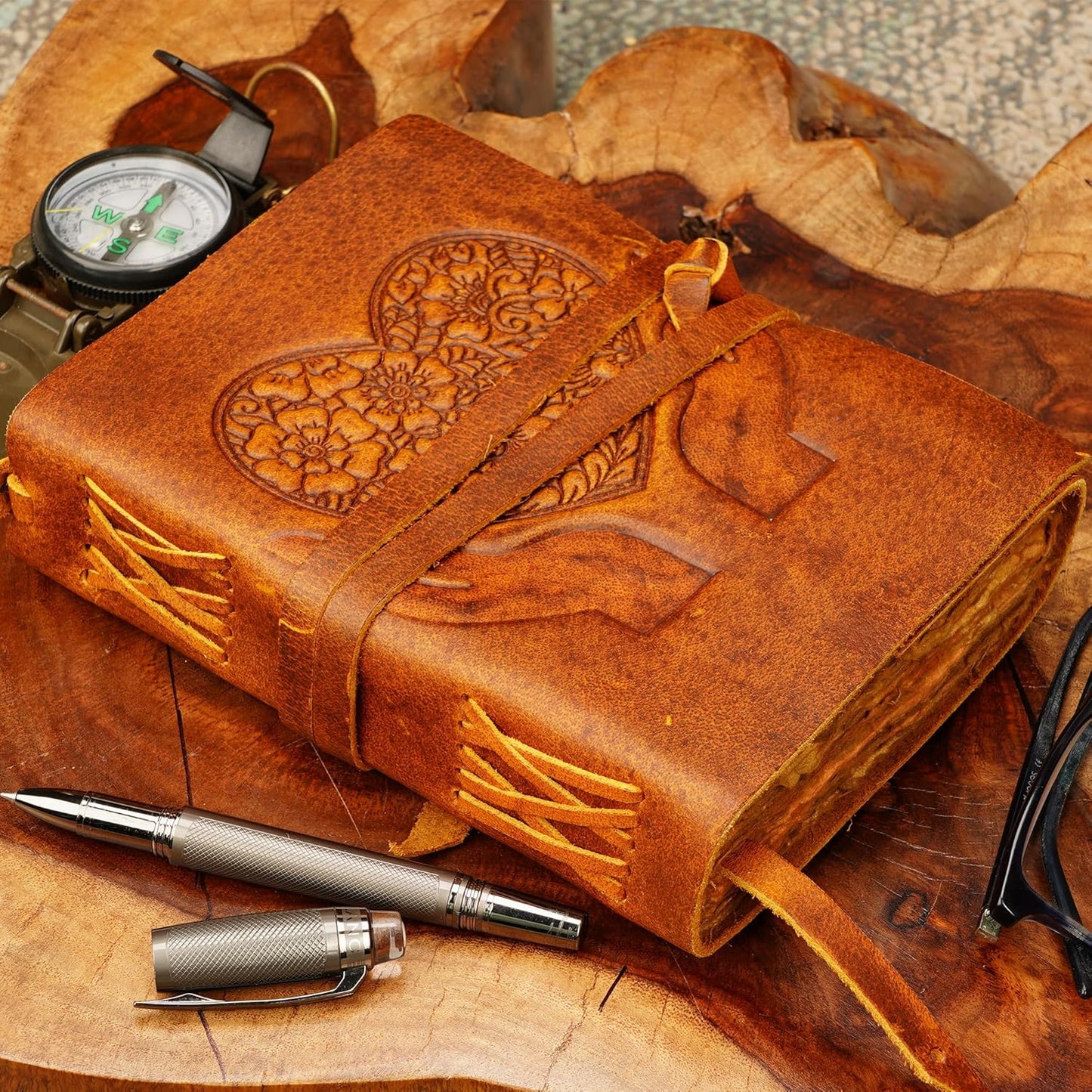 LUXEORIA Tree Of Life Leather Journal for Women and Men, Handcrafted Leather Journal for Writing Womens, Sketchbook, Travel Diary with Unlined Deckle Paper, Tan 6x8