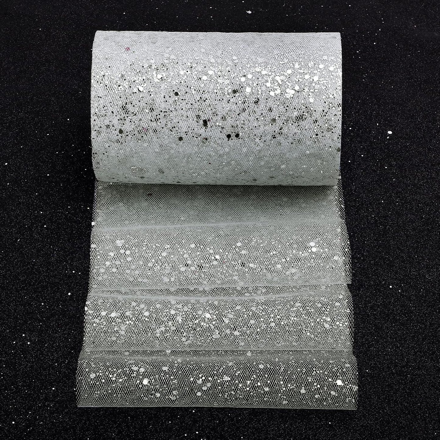 Glitter Tulle Rolls, 6” by 50 Yards (150FT) Sparkling Tulle Spool Ribbon Sequin Tulle Netting Fabric for Tutu Skirt Wedding Birthday Baby Shower (White)