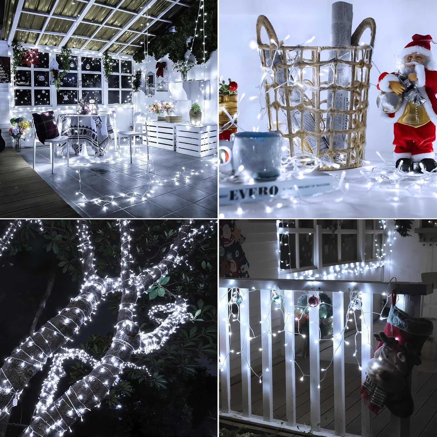 Christmas Decorations Connectable White String Lights Indoor, 150 LED Super Bright String Lights, 8 Modes Christmas Lights Plug in Twinkle Fairy Lights for Classroom Decorations