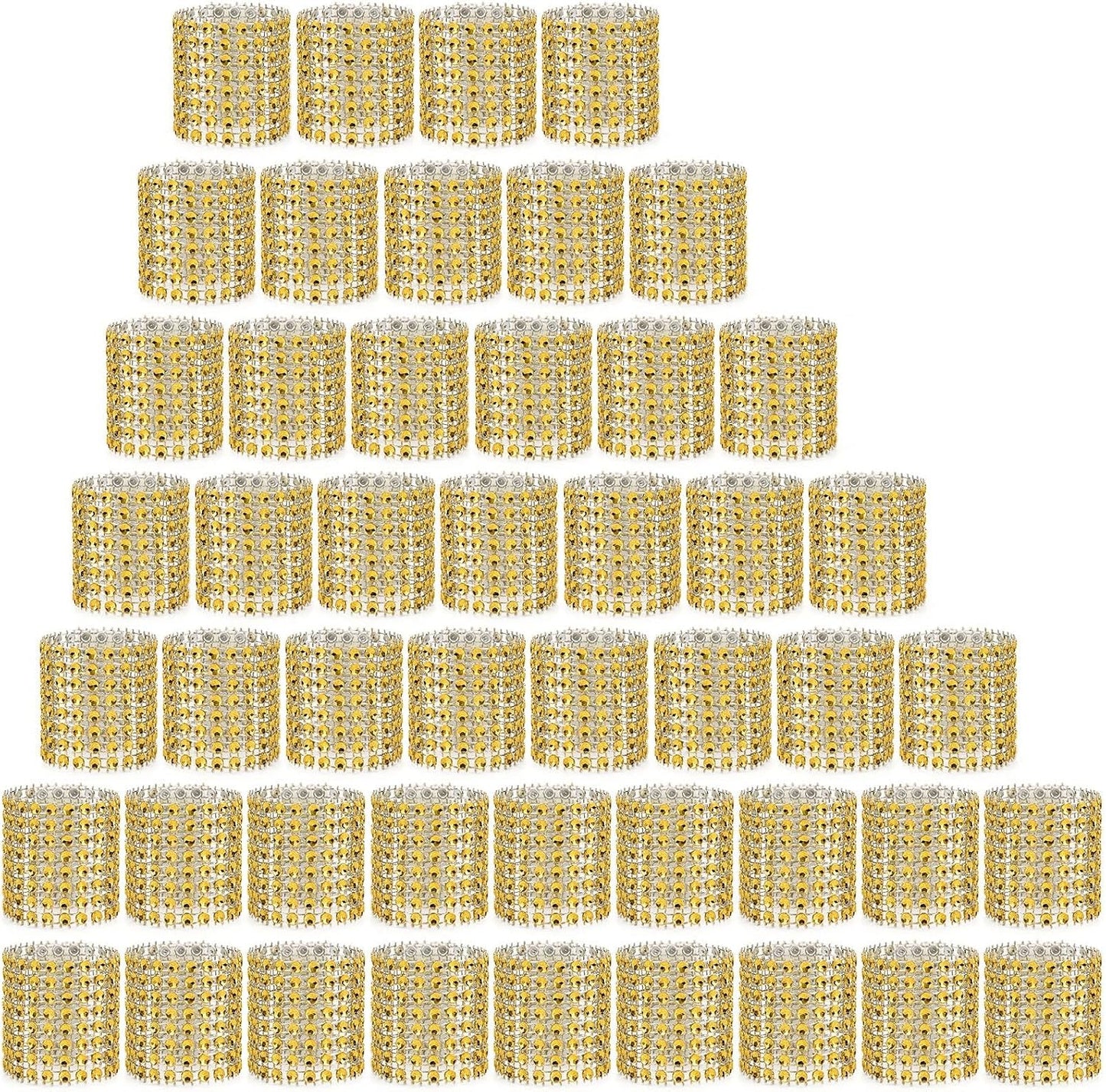 Gold Napkin Rings Set - 300 Rhinestone Crystal Napkin Rings for Wedding, Dinner, Parties & DIY Decoration