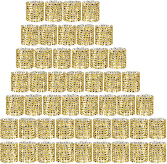 Gold Napkin Rings Set - 300 Rhinestone Crystal Napkin Rings for Wedding, Dinner, Parties & DIY Decoration