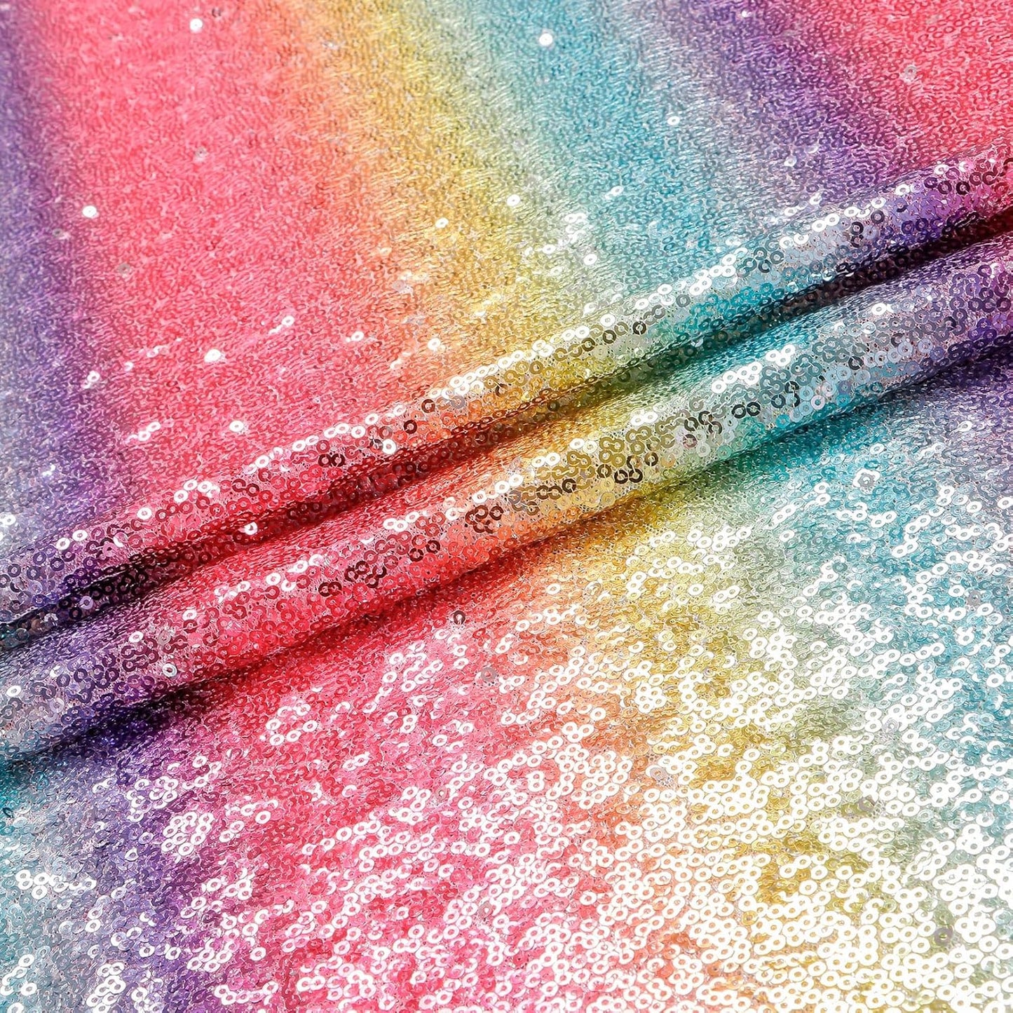 ShinyBeauty 36x36 Inch Rainbow Sequin Tablecloth - Sparkling Glitter Square Table Cover for Wedding Baby Shower Birthday Party Decor, Polyester Multicolor Iridescent Fabric Events & Celebrations