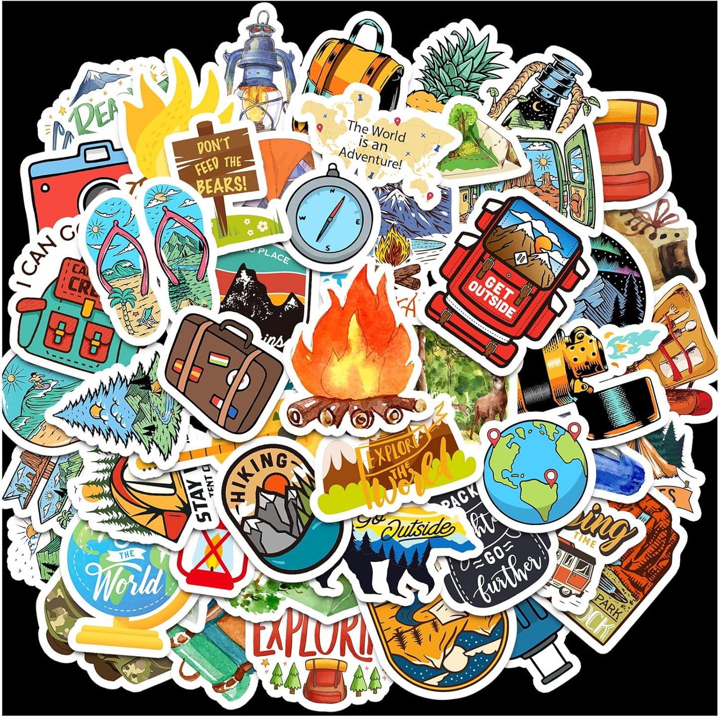 Cool Camping Adhesive Stickers 670 Counts Adventure Hiking Stickers for Adults Birthday Invitations Decorations Party Goodie Gifts Bags Decor School Game Class Rewards Water Bottle Sticker