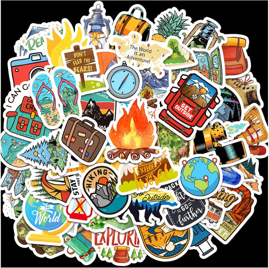 Cool Camping Adhesive Stickers 670 Counts Adventure Hiking Stickers for Adults Birthday Invitations Decorations Party Goodie Gifts Bags Decor School Game Class Rewards Water Bottle Sticker