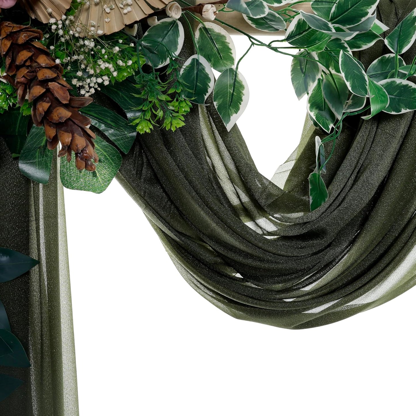 VDS Pack of 2 Panel (30 Inch X 30 Feet) Wedding Arch Draping Fabric Sheer Chiffon Fabric Drapery for Wedding Ceremony Reception Swag Backdrop Canopy Chuppah ARBO Altars Decoration (Olive)