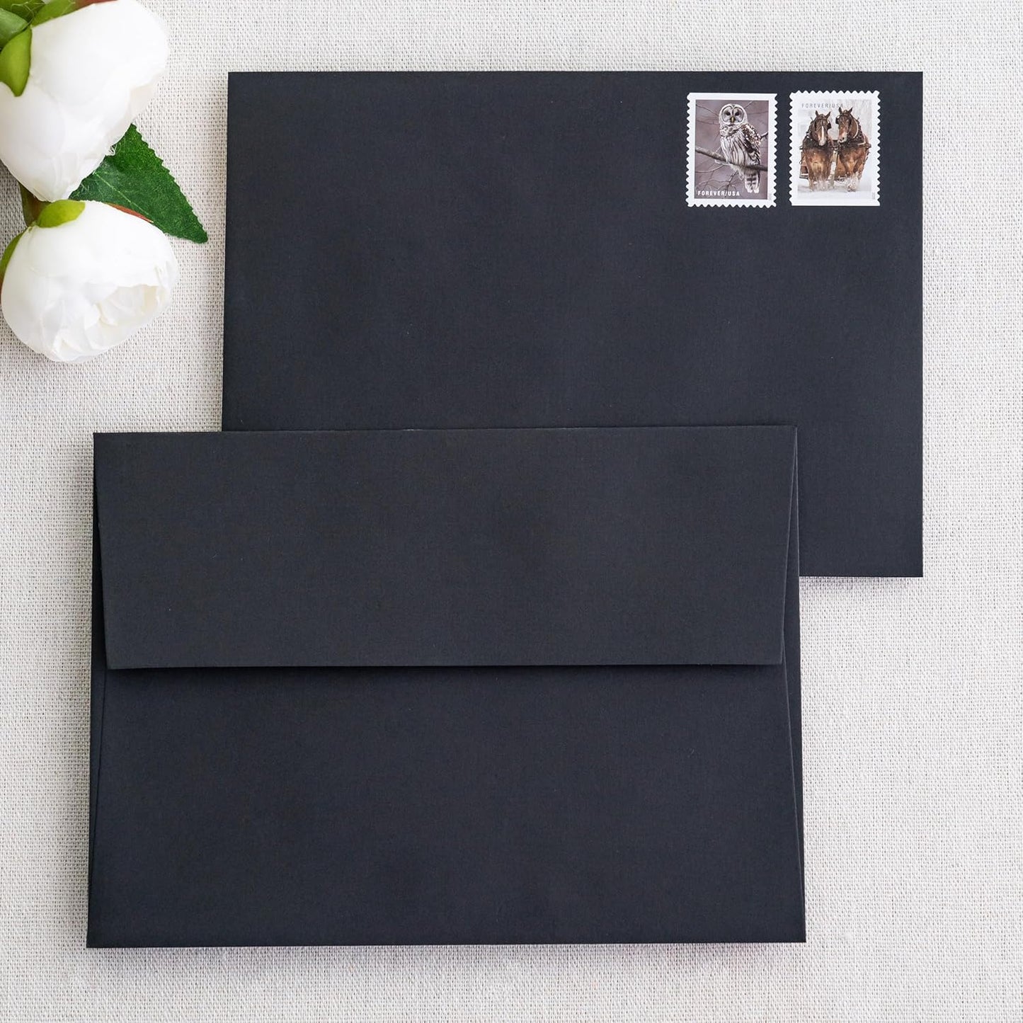 PONATIA 50 Pieces 5x7 Envelopes, A7 Envelopes Self Seal for Weddings, Invitation Cards, Photos, Postcards, Greeting Cards Mailing, Baby Shower, Graduation, Christmas Gift Cards (Black)