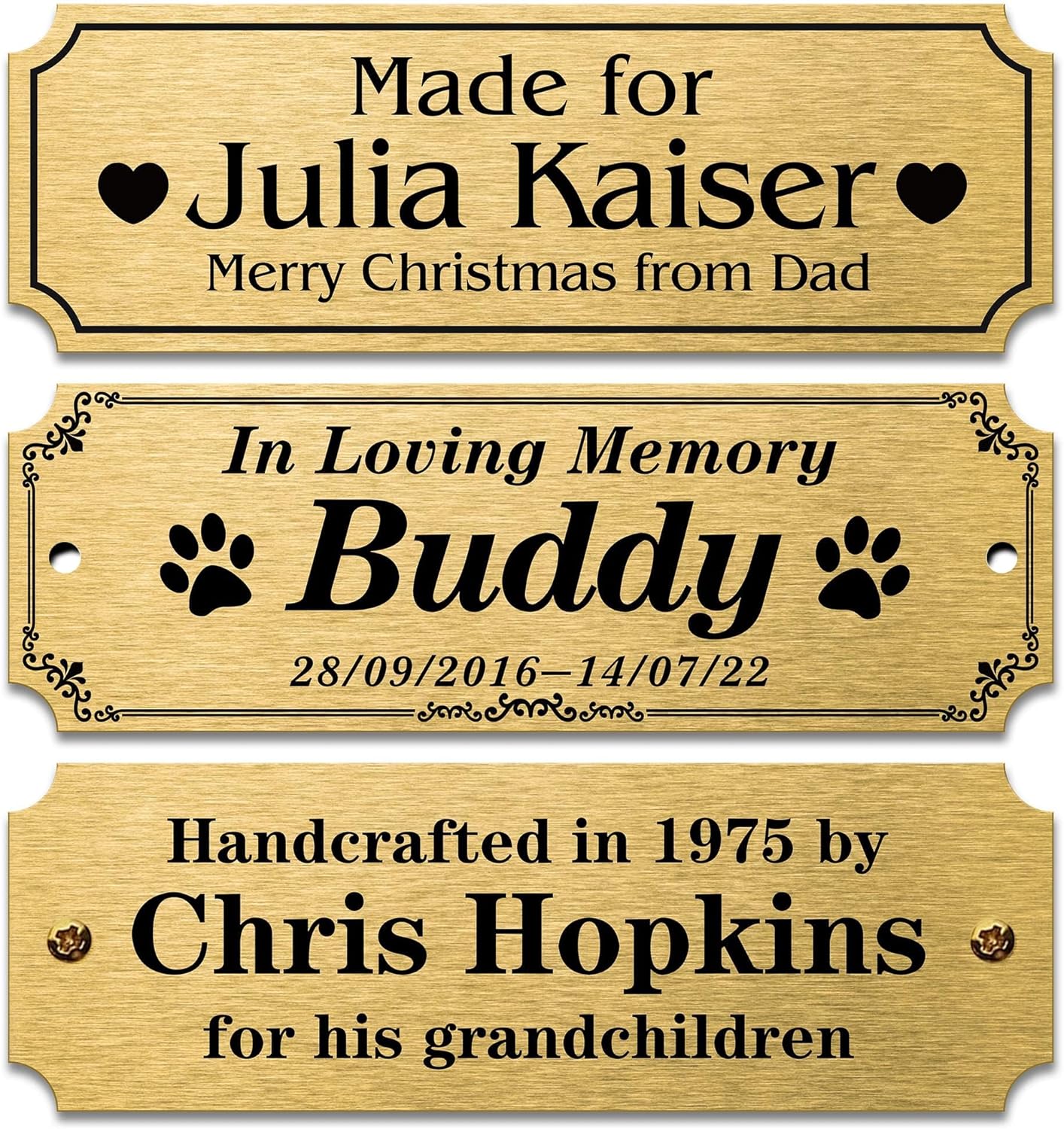 Personalized Name Plates, Solid Brass Engraved Plaque, Trophy Plates Engraved, Custom Name Plate with Adhesive Backing or Screws, 3" W x 1" H