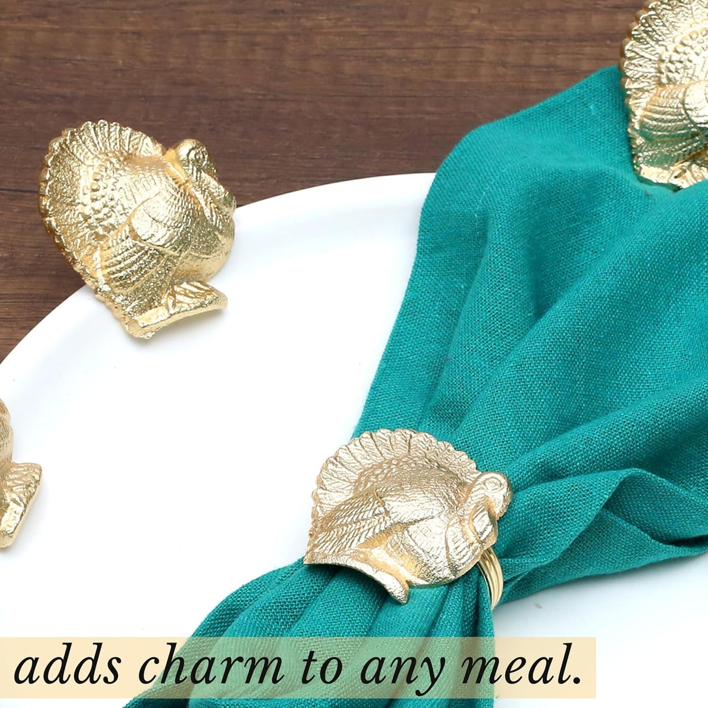 Turkey Bird Gold Napkin Rings Set of -12 for Dinner Parties, Weddings Receptions, Family Gatherings, or Everyday Use - Set Your Style with Daily Use Table Décor Accessories - ALPHA Living HOME