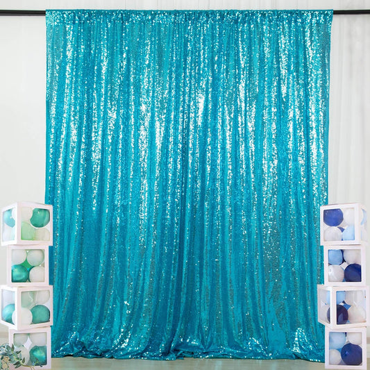 ShinyBeauty Turquoise Sequin Backdrop Curtain | 2 Panels 5Ft x 10Ft Glitter Wedding & Photography Background | Shimmer Curtains | Payette Sequin Aqua Blue Fabric Backdrop