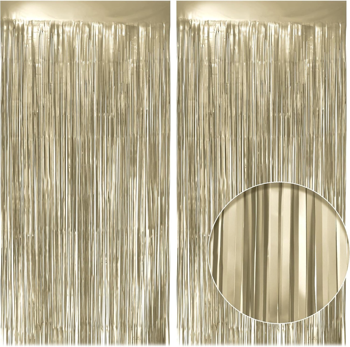 10 Pack Metallic Champagne Gold Fringe Backdrop, 3.2x8.2ft Shining Foil Tinsel Curtains, Birthday Party Decorations Door Streamers for Halloween, Christmas, Wedding, Graduation, Holiday, Theme Events