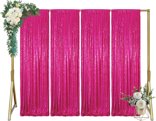 ShinyBeauty Hot Pink Sequin Glitter Photography Backdrop Curtain 4ft x10ft - 4-Panel Reusable Party Wedding Birthday Photo Booth Background Decor (Sparkling Event Backdrop)