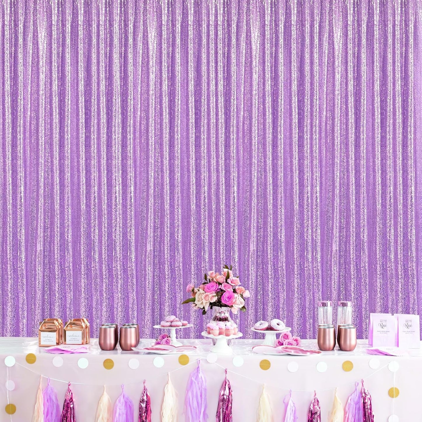 Glitter Curtain Backdrop Sequin Panels: Light Purple Sequin Background Drapes 2FTx8FT Sparkle Fabric Baby Bridal Shower Party Decorations