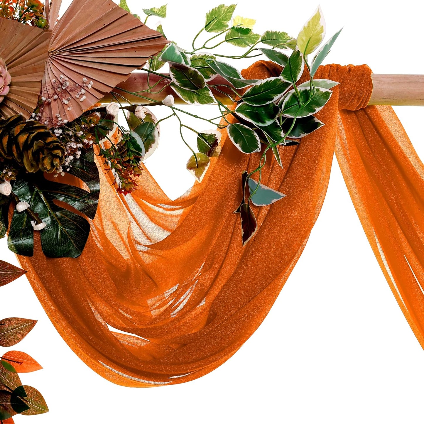 VDS Pack of 2 Panel (30 Inch X 100 Feet) Wedding Arch Draping Fabric Sheer Chiffon Fabric Drapery for Wedding Ceremony Reception Swag Backdrop Canopy Chuppah ARBO Altars Decoration (Orange)