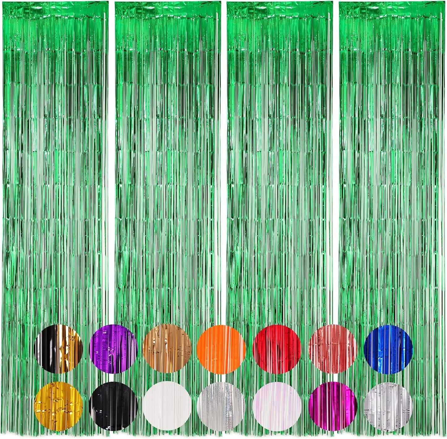 4 Pack Green Foil Fringe Backdrop Curtains, Tinsel Streamers Birthday Party Decorations, Fringe Backdrop for Graduation, Baby Shower, Gender Reveal, Disco Party