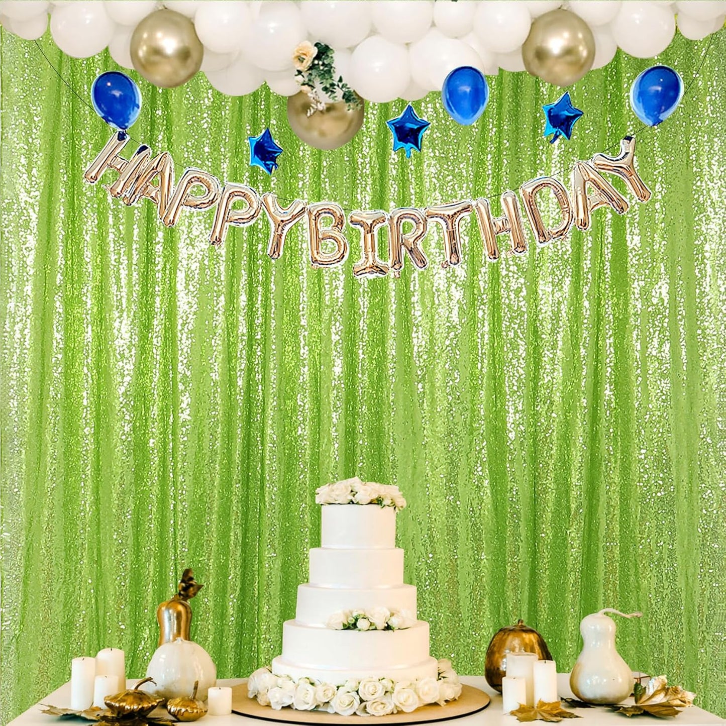 ShinyBeauty Olive Green Sequin Backdrop 4x10FT (4 Panels) – Sparkly Photo Booth Background for Weddings, TikTok Live Streams, Party Decor, Reusable Glitter Curtain