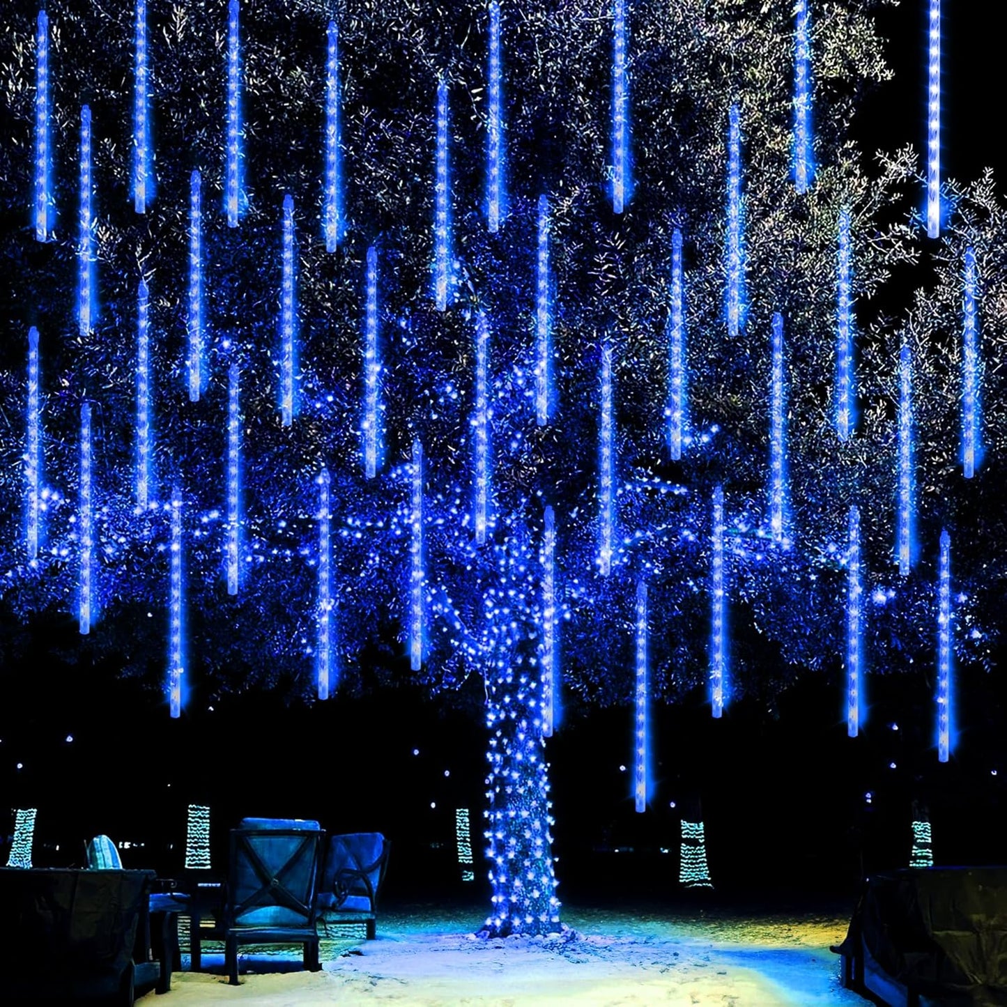 Dazzle Bright Christmas Lights Outdoor, 288LED Meteor Shower Rain Lights 12 Inch 8 Tubes, Waterproof Plug in Falling Icicle Light Christmas Decorations for Xmas Tree Yard House Decor (Blue)