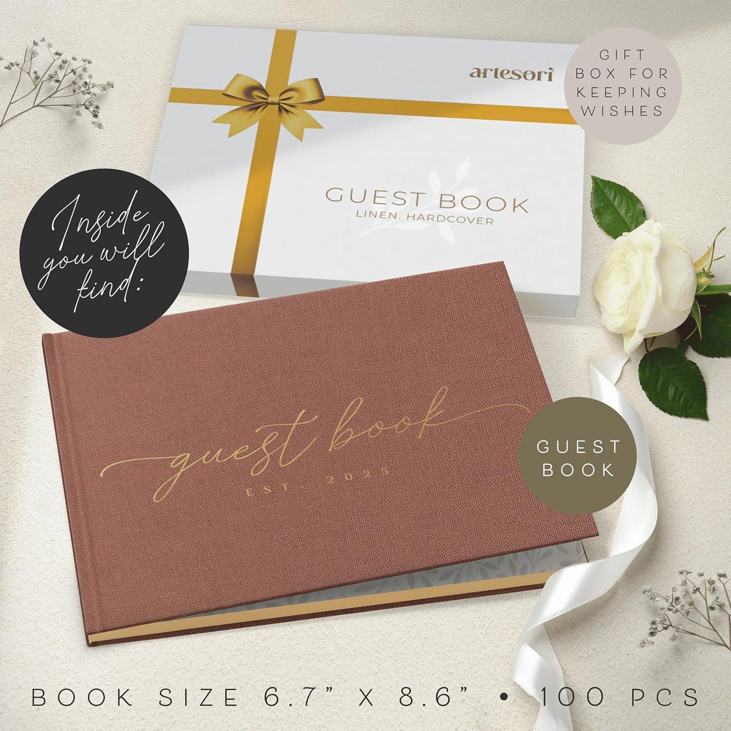 ARTESORI Custom 2025 Wedding Guest Book for Reception — Gold-Foiled Guestbook to Sign in, Elegant Baby Shower Guest Book for Party & Birthday — Photo & Polaroid Guest Book for Wedding & Bridal Shower
