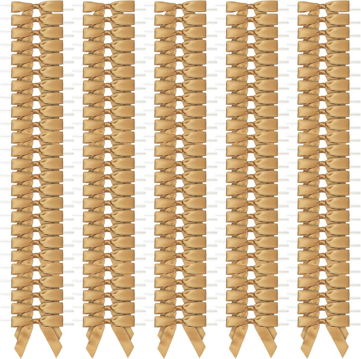Juvale Satin Twist Tie Bows - Gold Twist Tie Bow Accents - Mini Ribbons for Crafts & Treat Bag Decor - 100 Pack, 3 x 2.5 in, 5.7 in Bands