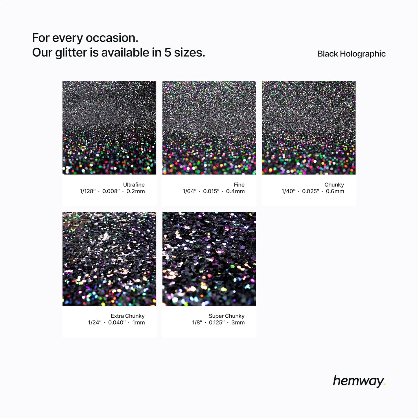 Hemway Eco Friendly Biodegradable Glitter 100g / 3.5oz Bio Cosmetic Safe Sparkle Vegan for Face, Eyeshadow, Body, Hair, Nail and Festival Makeup - Ultrafine (1/128" 0.008" 0.2mm) - Black Holographic