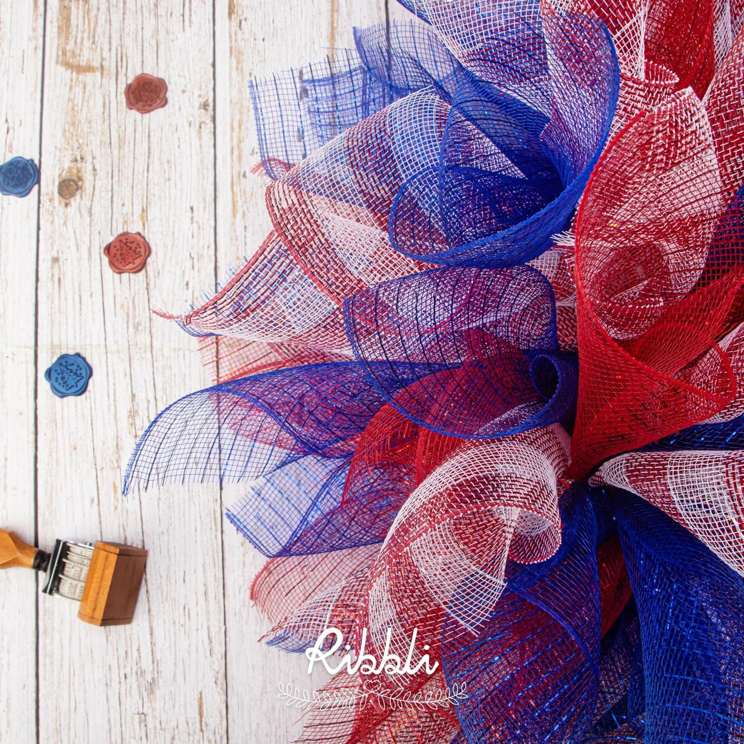 Ribbli 2 Rolls Royal Blue Mesh Ribbon,10 inch x 30 feet(10Yard) Each Roll,Metallic Royal Blue with Royal Foil,Patriotic Ribbon Use for Wreath Swags and Decorating