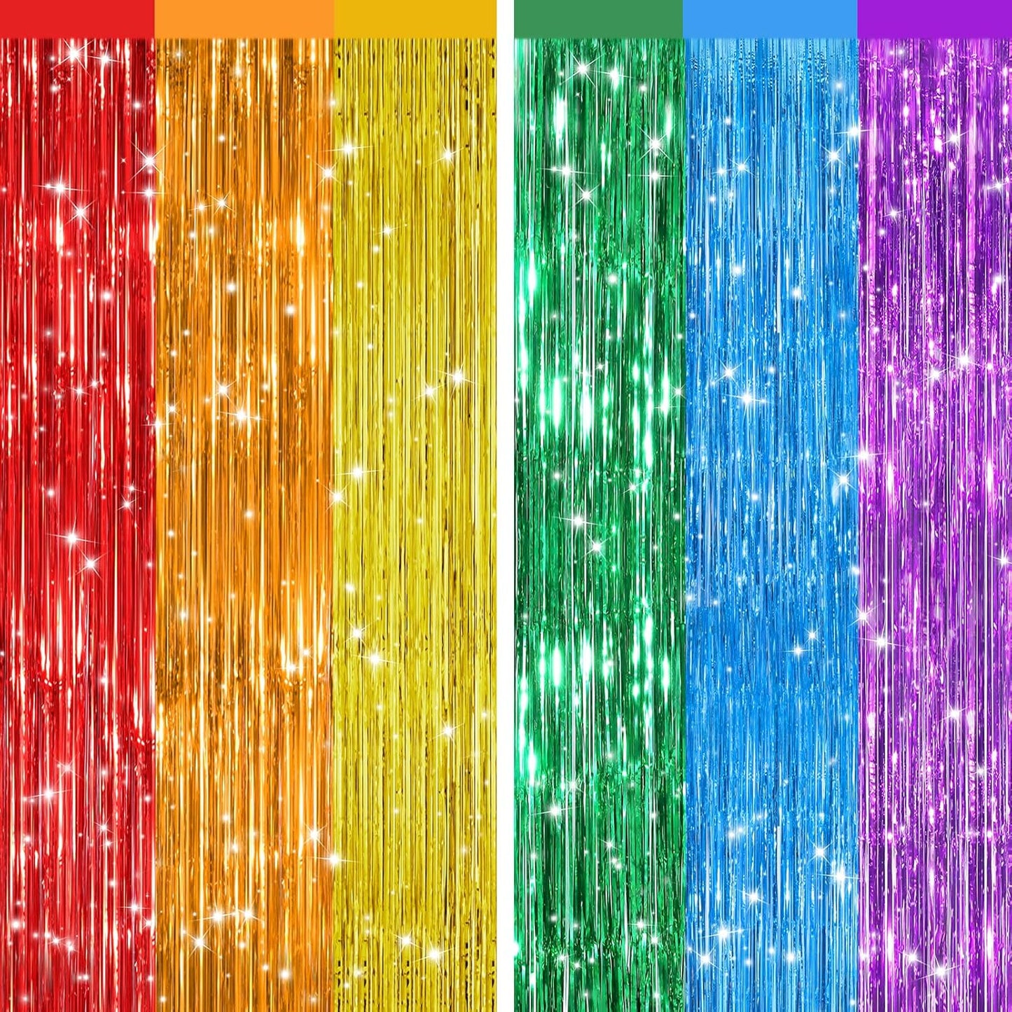 2Pack Rainbow Foil Fringe Curtains Backdrop Decorations, Rainbow Metallic Tinsel Foil Streamers Curtain Photo Booth Background for Birthday Wedding Engagement Bridal Shower Unicorn Party Decorations