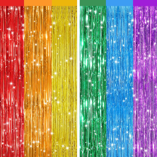2Pack Rainbow Foil Fringe Curtains Backdrop Decorations, Rainbow Metallic Tinsel Foil Streamers Curtain Photo Booth Background for Birthday Wedding Engagement Bridal Shower Unicorn Party Decorations