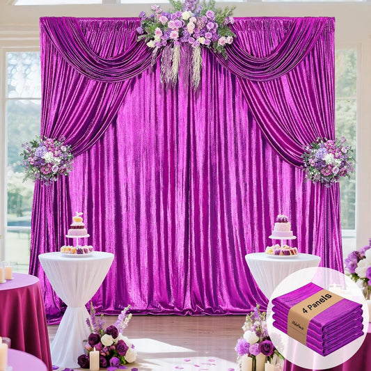 Glitter Sequin Backdrop Curtains for Halloween - 19.2x8FT Wrinkle-Free Glitter Drapes Purple Photo Backdrop Drapes for Wedding Birthday Photography Background 4 Panels 4.8x8FT