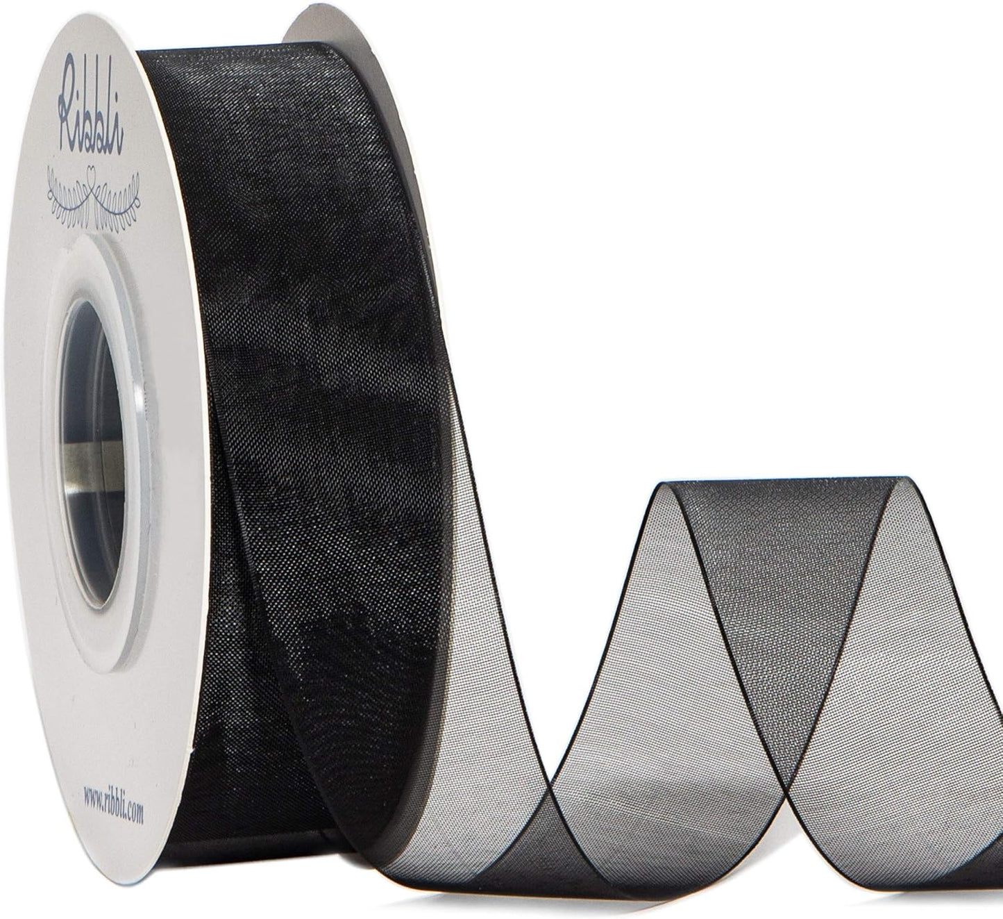 Ribbli Black Sheer Organza Ribbon,1 Inches x Continuous 50 Yard Use for Gift Wrapping,Bouquet Wrapping,Wedding Decoration,All Crafting and Sewing