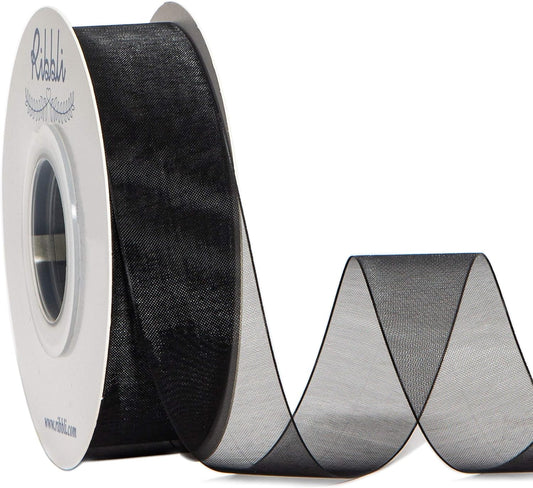 Ribbli Black Sheer Organza Ribbon,1 Inches x Continuous 50 Yard Use for Gift Wrapping,Bouquet Wrapping,Wedding Decoration,All Crafting and Sewing