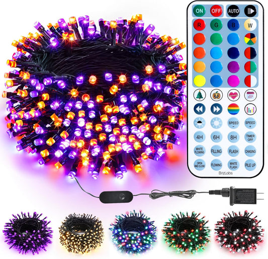 BrizLabs RGBW Christmas Lights, 98.5FT 300 LED Color Changing Halloween String Lights with Remote, Warm White Christmas Light, Twinkle Mini Light String for Indoor Outdoor Xmas Halloween Tree Party