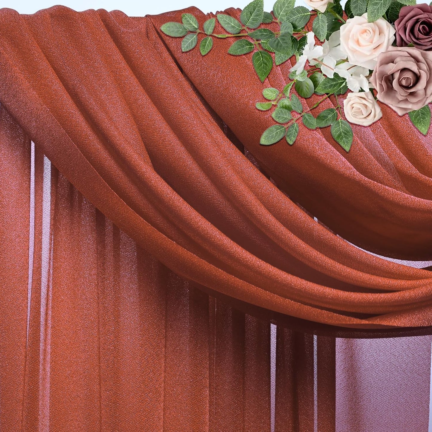 Wedding Arch Draping Fabric 3 Panels 28.7" x 20FT Terracotta Sheer Chiffon Backdrop Drapes for Wedding Ceremony Birthday Party Bridal Shower Outdoor Decoration