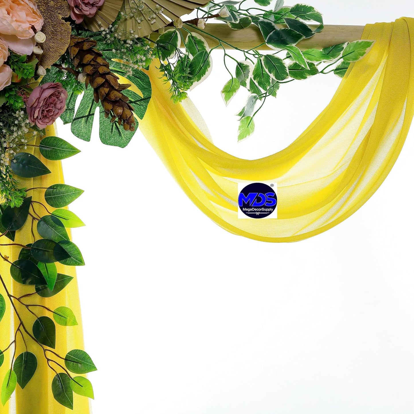 MDS Halloween Chiffon Draping Fabric - 2 Panel, 30" Wide x 30ft Long - Sheer Spooky Arbor & Canopy Drapery for Haunted House Backdrops, Party Ceilings, DIY Costumes & Themed Events - Yellow