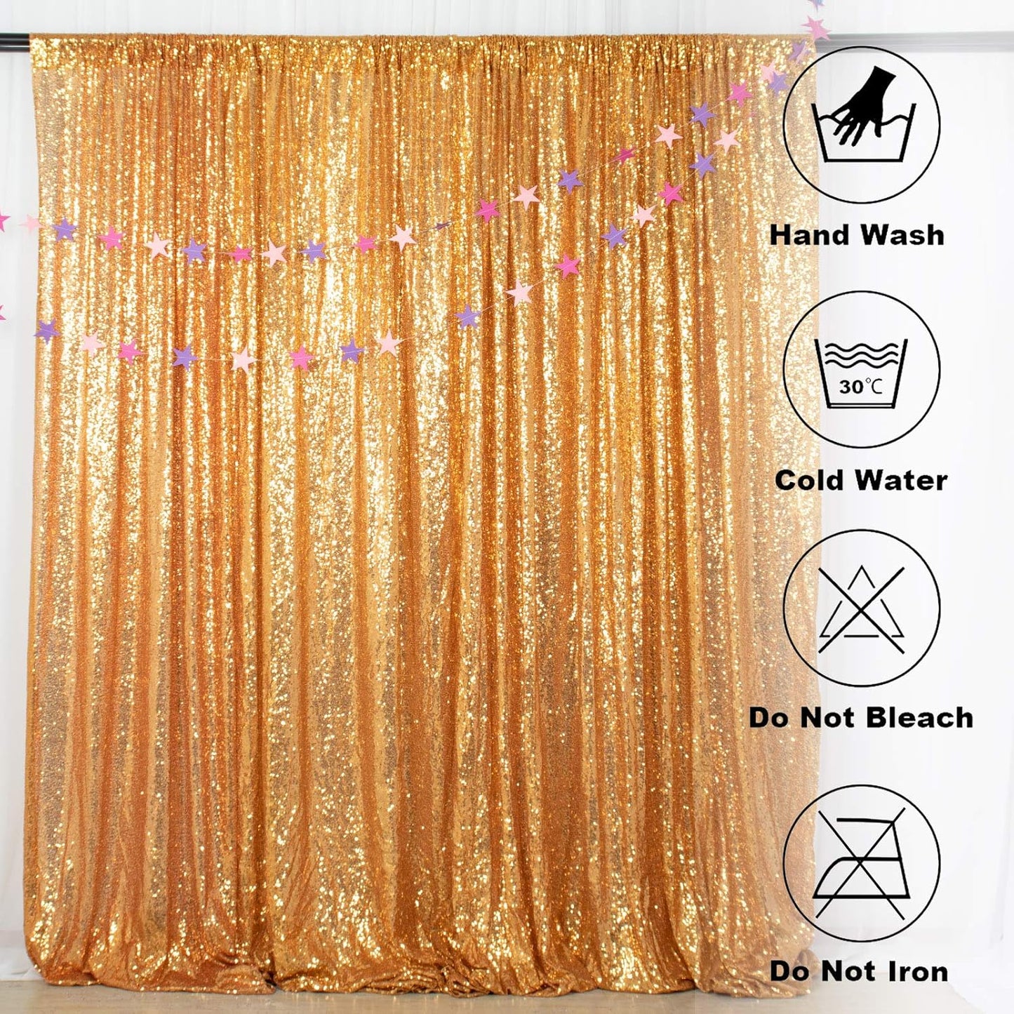 ShinyBeauty Sequin Curtain-Backdrop-5FTx10FT-Gold-Sequin Fabric Photo Booth Backdrop Glitter Backdrop Gold Photography Backdrop