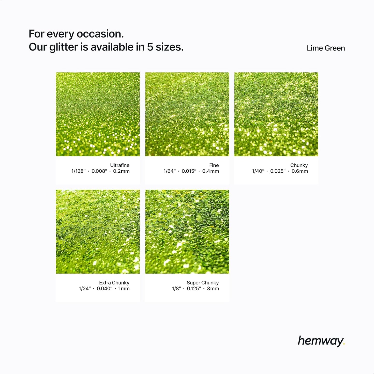 Hemway Eco Friendly Biodegradable Glitter 100g / 3.5oz Bio Cosmetic Safe Sparkle Vegan for Face, Eyeshadow, Body, Hair, Nail and Festival Makeup, Craft - Fine (1/64" 0.015" 0.4mm) - Lime Green