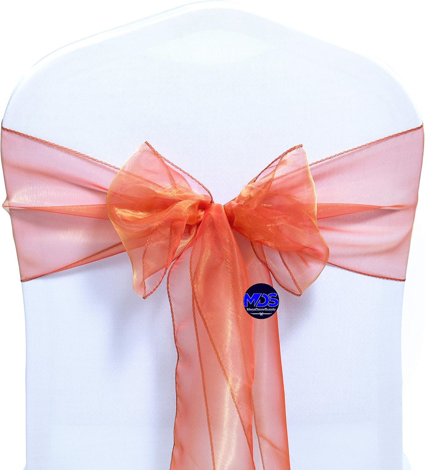 MDS Pack of 125 PCS Organza Chair Sashes Wider Dining Chair Bows Ribbon Tie Back for Wedding Party Birthday Bridal Shower Reception Event Banquet Home Chair Cover Decoration - Brunt Orange