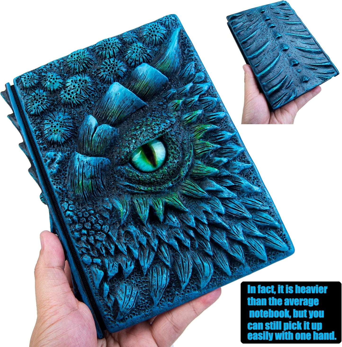 3D Dragon Eye Embossed Journal,Resin Engraving Notebook,Dnd notebook for Dragon Lovers ，Blank Paper,Hardcover Travel Notepad for Writing,Sketchbook,Collection,Gift,Decoration A4 and A5 Size (A5-Blue-Lined-Brooch)