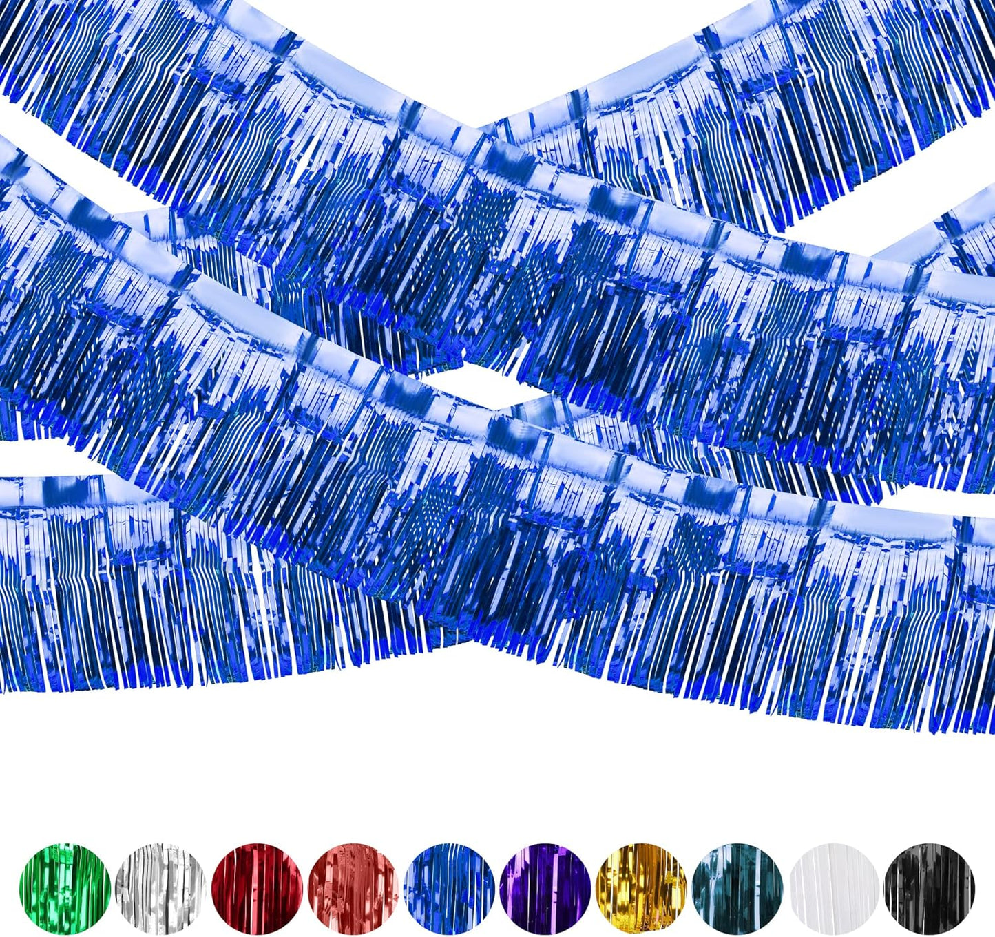 4 Pack Iridescent Float Fringe Curtains, Metallic Foil Fringe Garland Shiny Tassel Foil Parade Float Decorations for Trailer Car Graduation Homecoming Outdoor Indoor Party (Royal Blue)