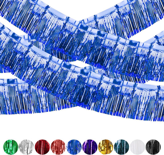 4 Pack Iridescent Float Fringe Curtains, Metallic Foil Fringe Garland Shiny Tassel Foil Parade Float Decorations for Trailer Car Graduation Homecoming Outdoor Indoor Party (Royal Blue)