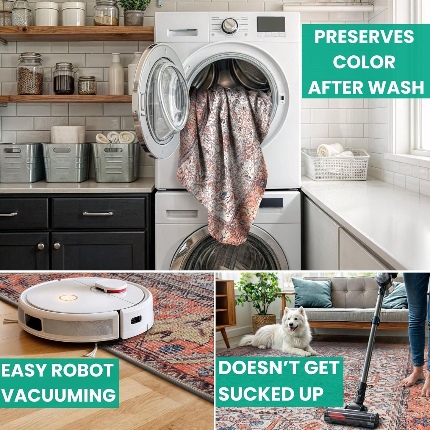 Bloom Rugs Washable Non-Slip 8' x 10' Rug - Orange Traditional Bordered Area Rug for Living Room, Bedroom, Dining Room, and Kitchen - Exact Size: 8' x 10'