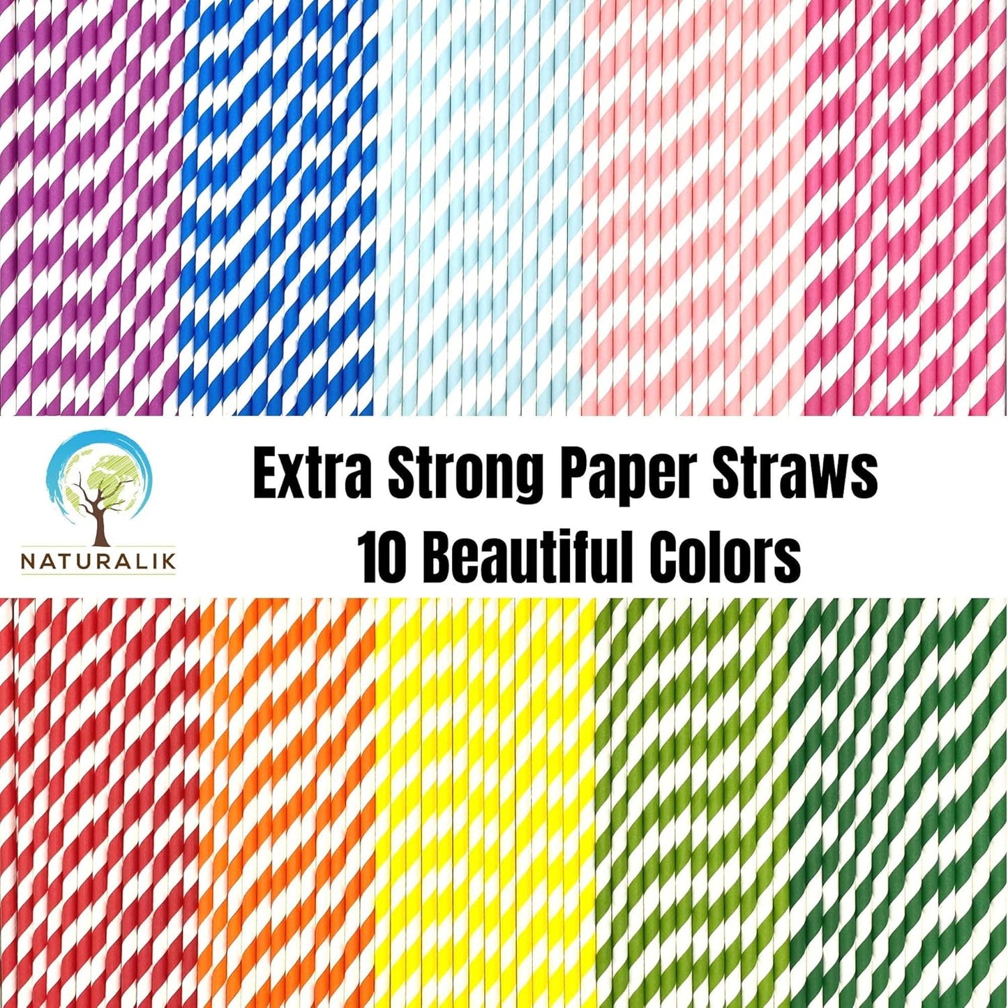 300-Pack Multi-Color Extra Durable Paper Straws - Biodegradable Premium Paper Straws for Juices, Restaurants and Party Decorations, 7.7" (Multicolor, 300)