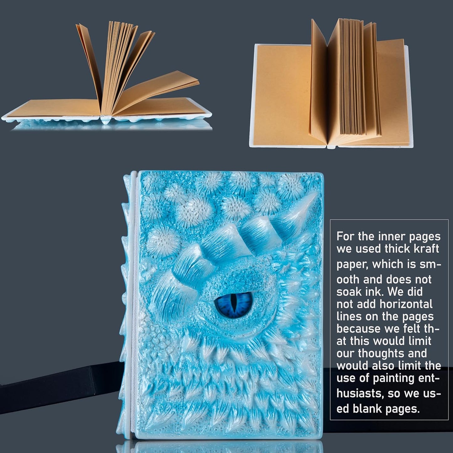 3D Dragon Eye Embossed Journal,Resin Engraving Notebook,Dnd notebook for Dragon Lovers ，Blank Paper,Hardcover Travel Notepad for Writing,Sketchbook,Collection,Gift,Decoration A4 and A5 Size (A5-Ice dragon)