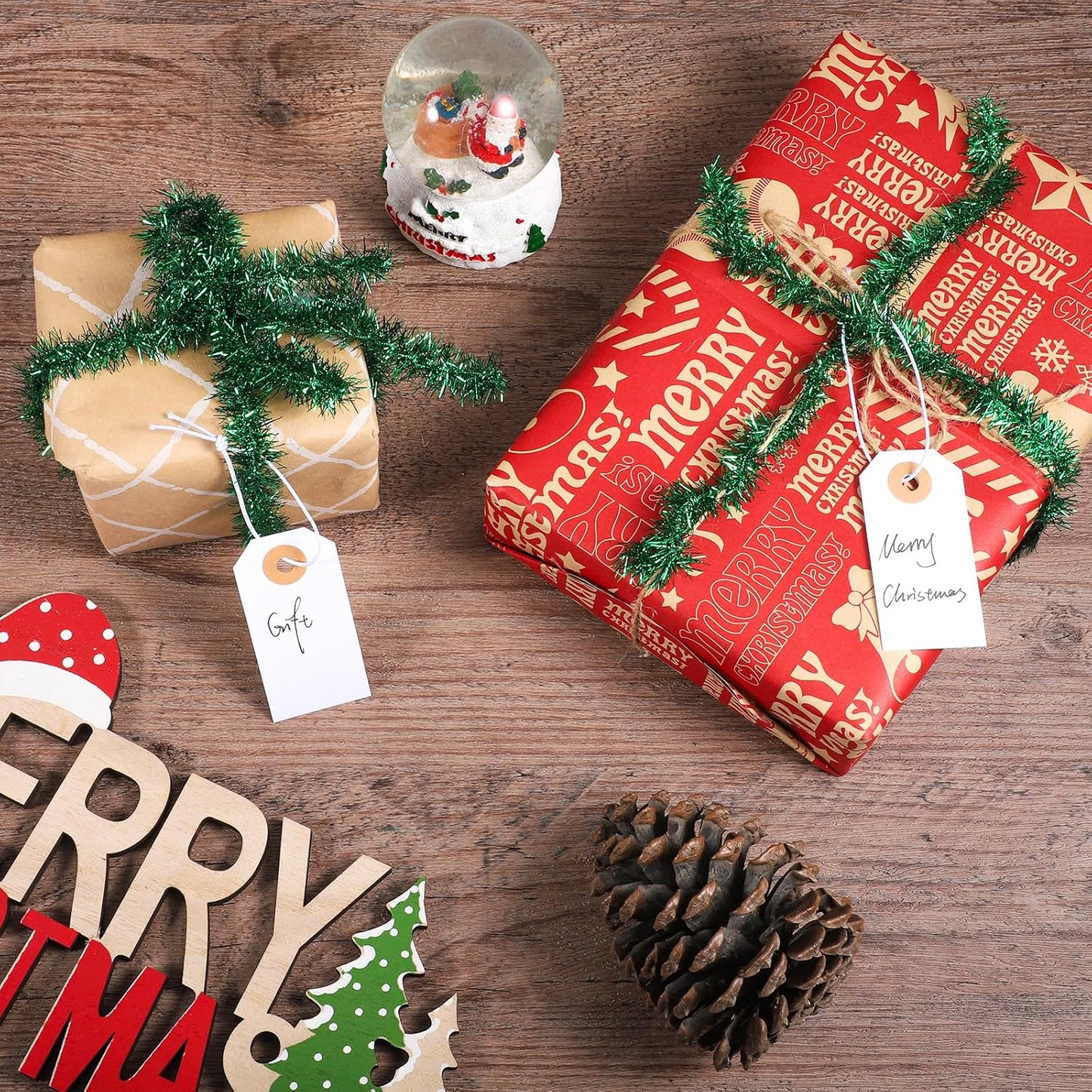 Prudiut 100 Pack Gift Tags with Elastic String White Price Tags Marking Hang Tag Attached Reinforced Hole Writable for Christmas Gifts Inventory Tag Stocking Stuffers 2.75'' x1.37''