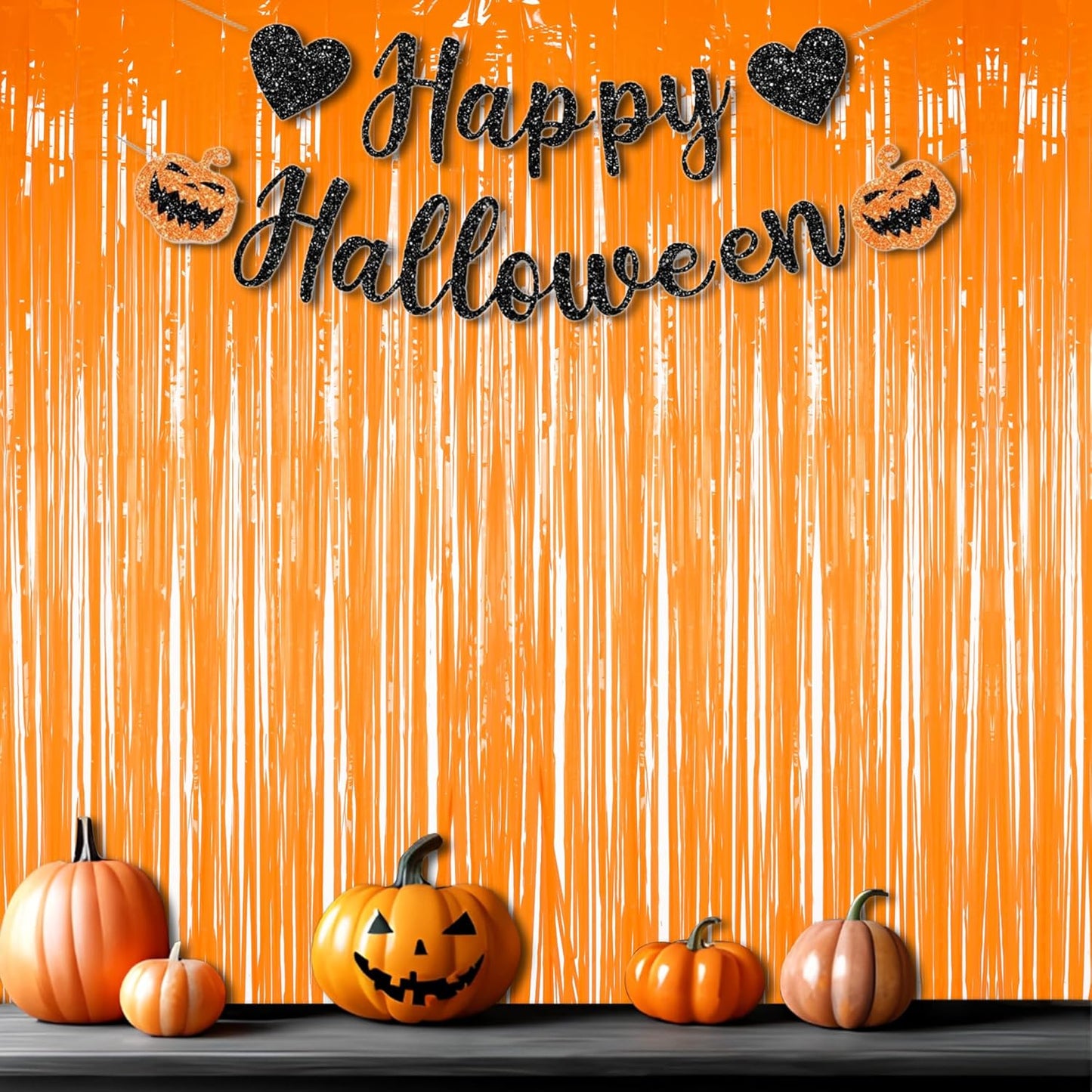 Foil Fringe Curtains Halloweens Decorations - Orange Tinsel Photo Backdrop Party Streamers for St Patricks Day, Easter, Birthdays, Fall, Pumpkin Theme, Thanksgiving, Basketball Party Decorations