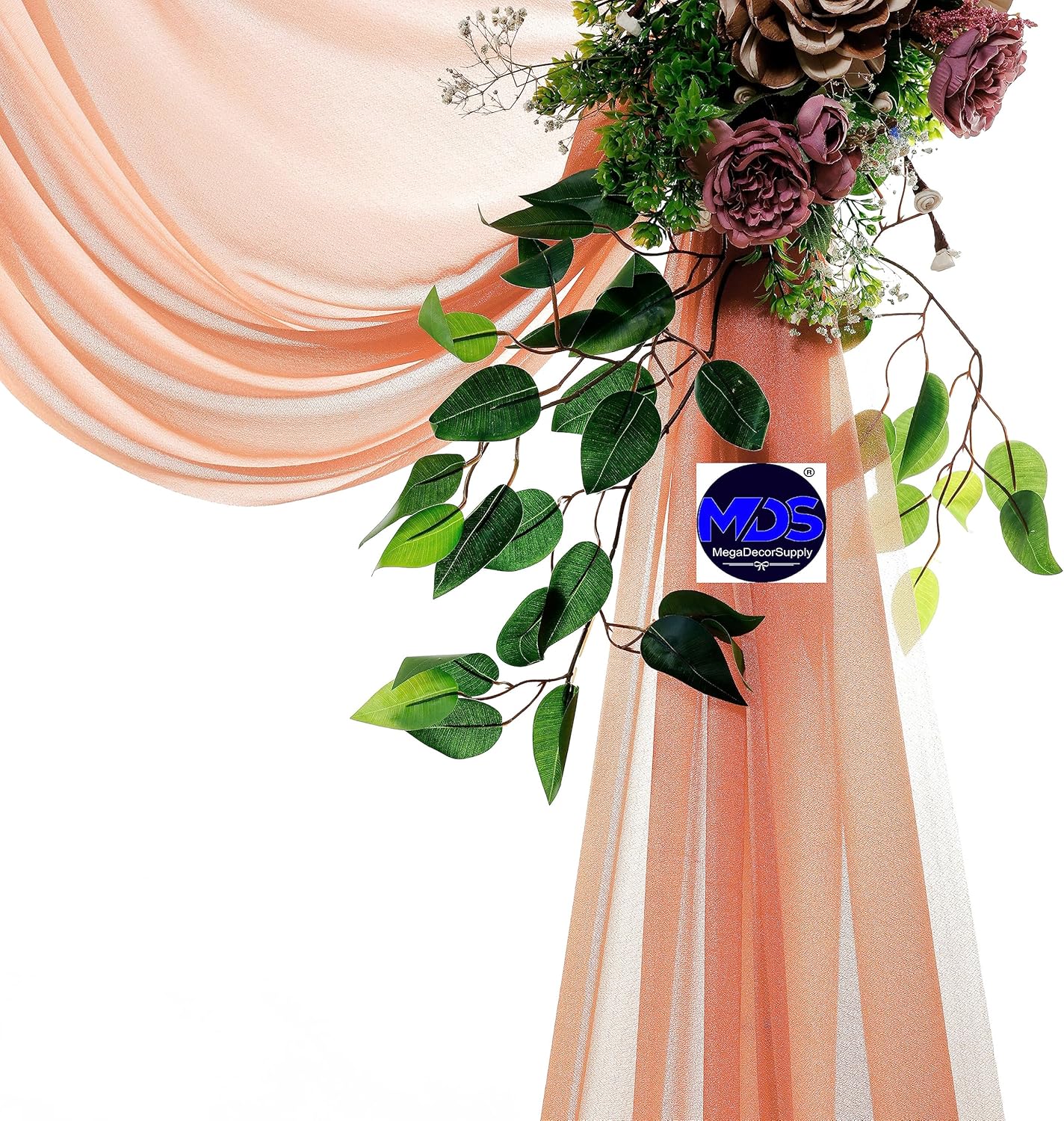 MDS Halloween Chiffon Draping Fabric - 1 Panel, 30" Wide x 50ft Long - Sheer Spooky Arbor & Canopy Drapery for Haunted House Backdrops, Party Ceilings, DIY Costumes & Themed Events - Coral Peach