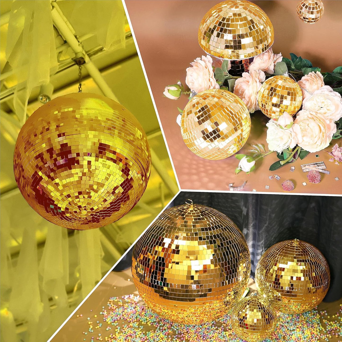 PP OPOUNT 2360 PCS Disco Ball Tiles, 5 x 5 mm Self-Adhesive Mirror Tiles, Peel and Stick Mosaic for DIY Disco Ball, Photo Frame, Art Collage, Indoor Decor (Luxury Gold)