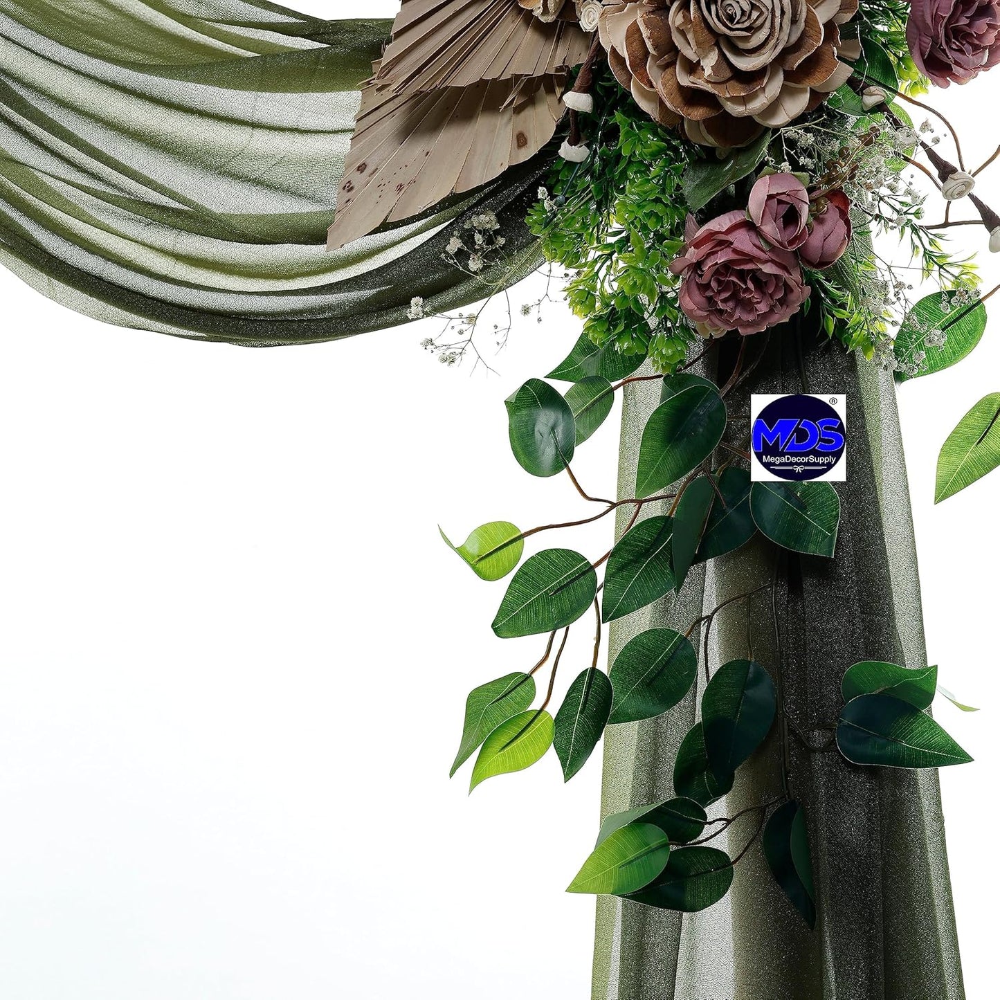 MDS Halloween Chiffon Draping Fabric - 1 Panel, 30" Wide x 100ft Long - Sheer Spooky Arbor & Canopy Drapery for Haunted House Backdrops, Party Ceilings, DIY Costumes & Themed Events - Olive Green