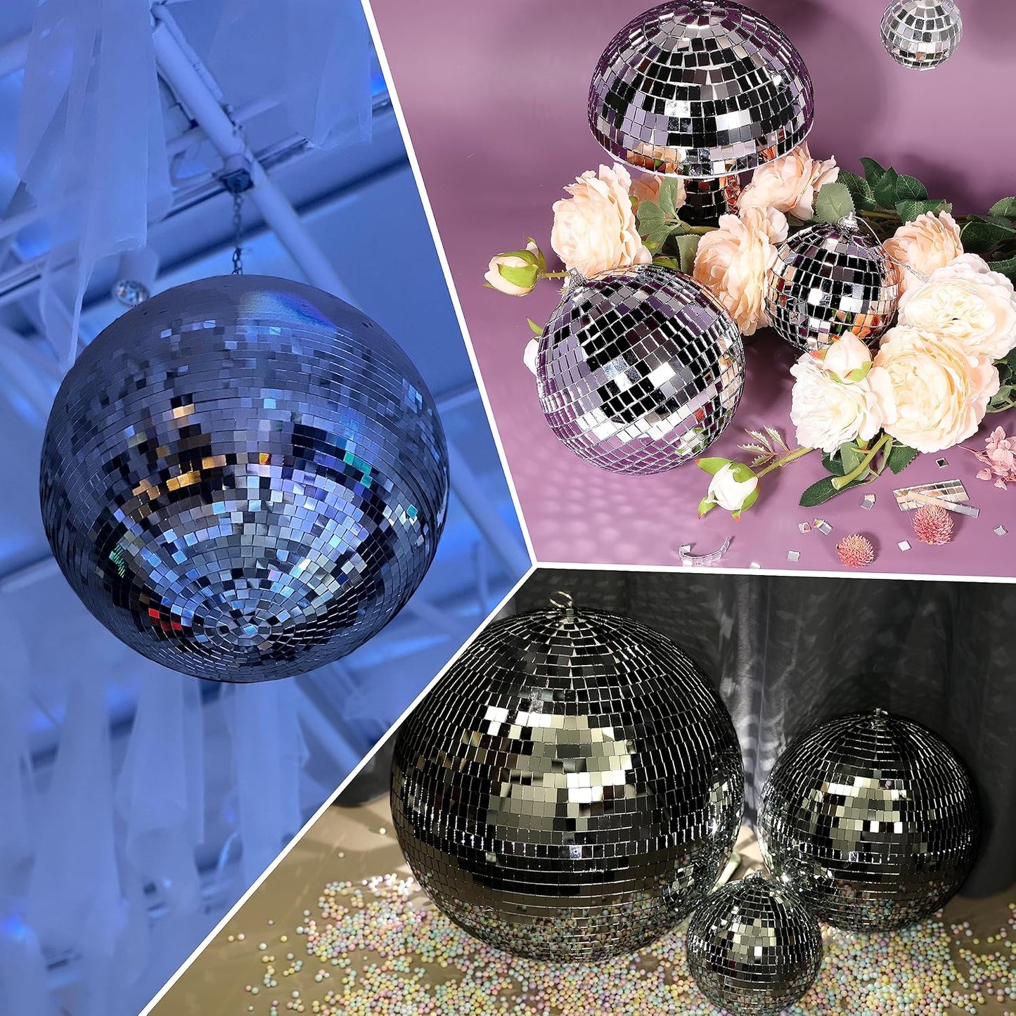 PP OPOUNT 2360 PCS Disco Tiles, 5 x 5 mm Self-Adhesive Disco Ball Stickers, Real Glass Mirror Tiles for Crafts, DIY Disco Ball, Photo Frame, Art Collage, Indoor Decor (Black)