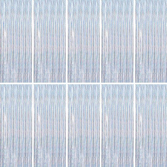 BTSD-home 10 Pack Laser Silver Foil Fringe Curtain Metallic Streamer Party Decorations Photo Booth Backdrop Door Curtains for Wedding Birthday Baby Shower Bachelorette Halloween