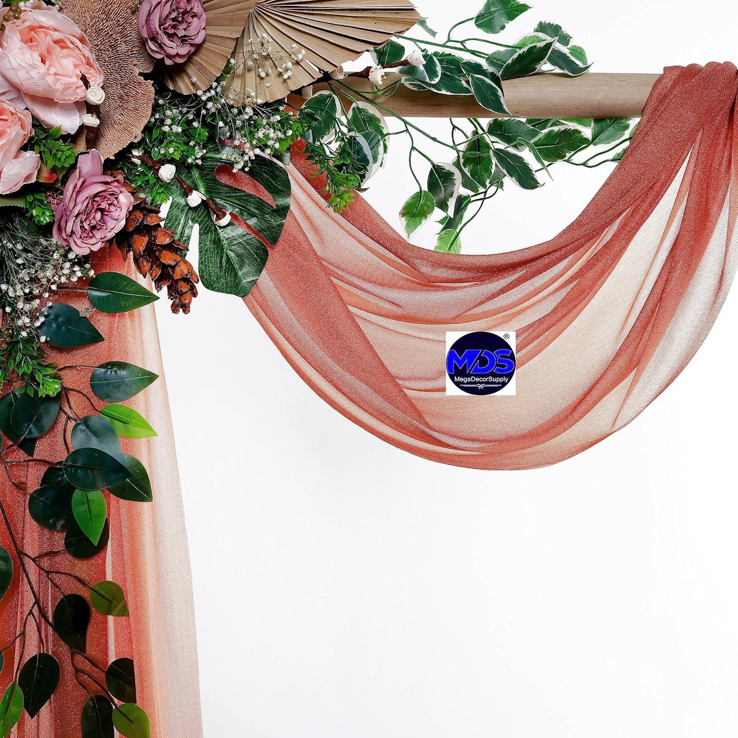 MDS Halloween Chiffon Draping Fabric - 2 Panel, 30" Wide x 75ft Long - Sheer Spooky Arbor & Canopy Drapery for Haunted House Backdrops, Party Ceilings, DIY Costumes & Themed Events - Terracotta