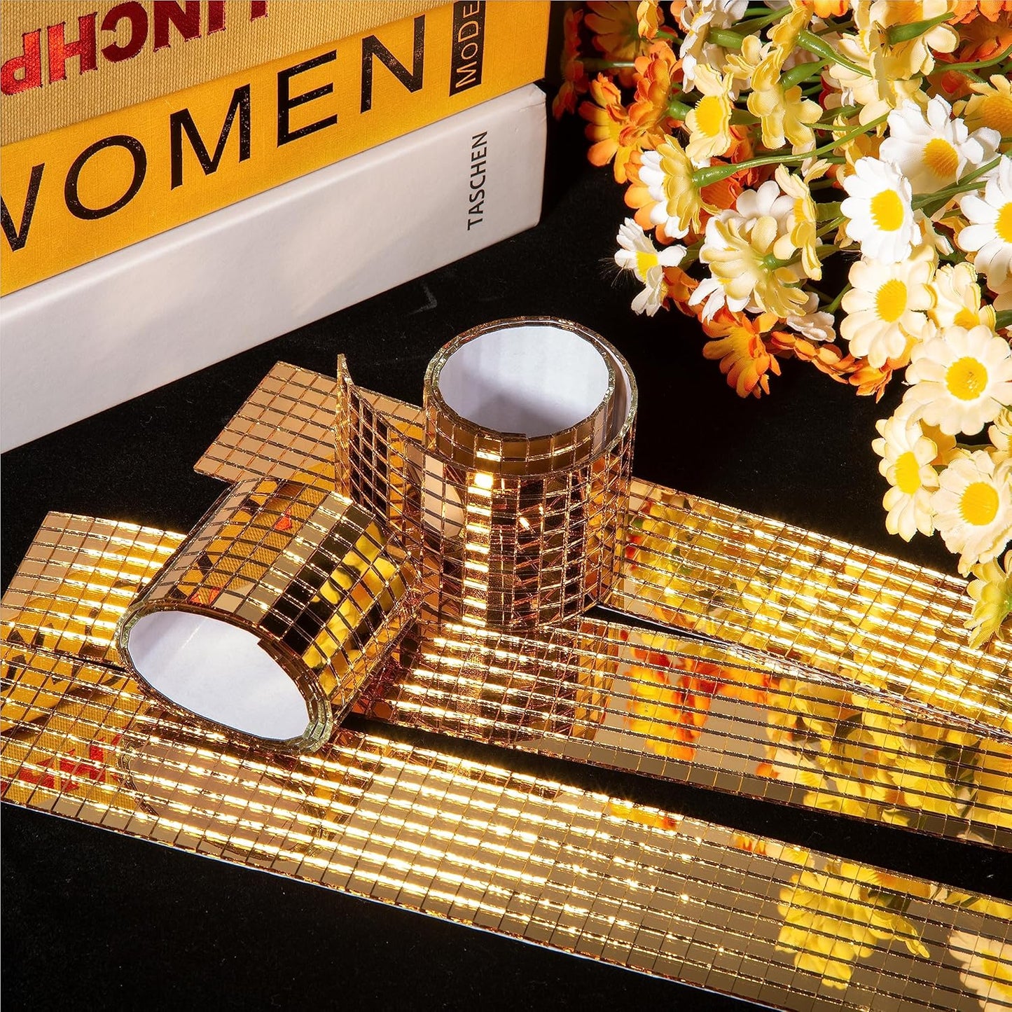 PP OPOUNT 2360 PCS Disco Ball Tiles, 5 x 5 mm Self-Adhesive Mirror Tiles, Peel and Stick Mosaic for DIY Disco Ball, Photo Frame, Art Collage, Indoor Decor (Luxury Gold)